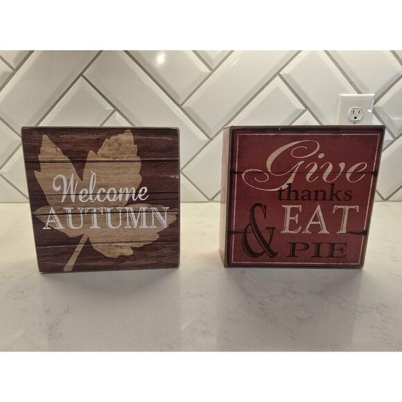 Welcome Autumn & Give Thanks Eat Pie Wooden Tabletop Decor By Ashland - Picture 1 of 2